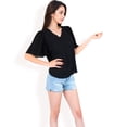 thumbnail image 7 of Women's V-Neck Blouse with Pleated Chiffon Flutter Sleeves- Black,X Large, 7 of 7