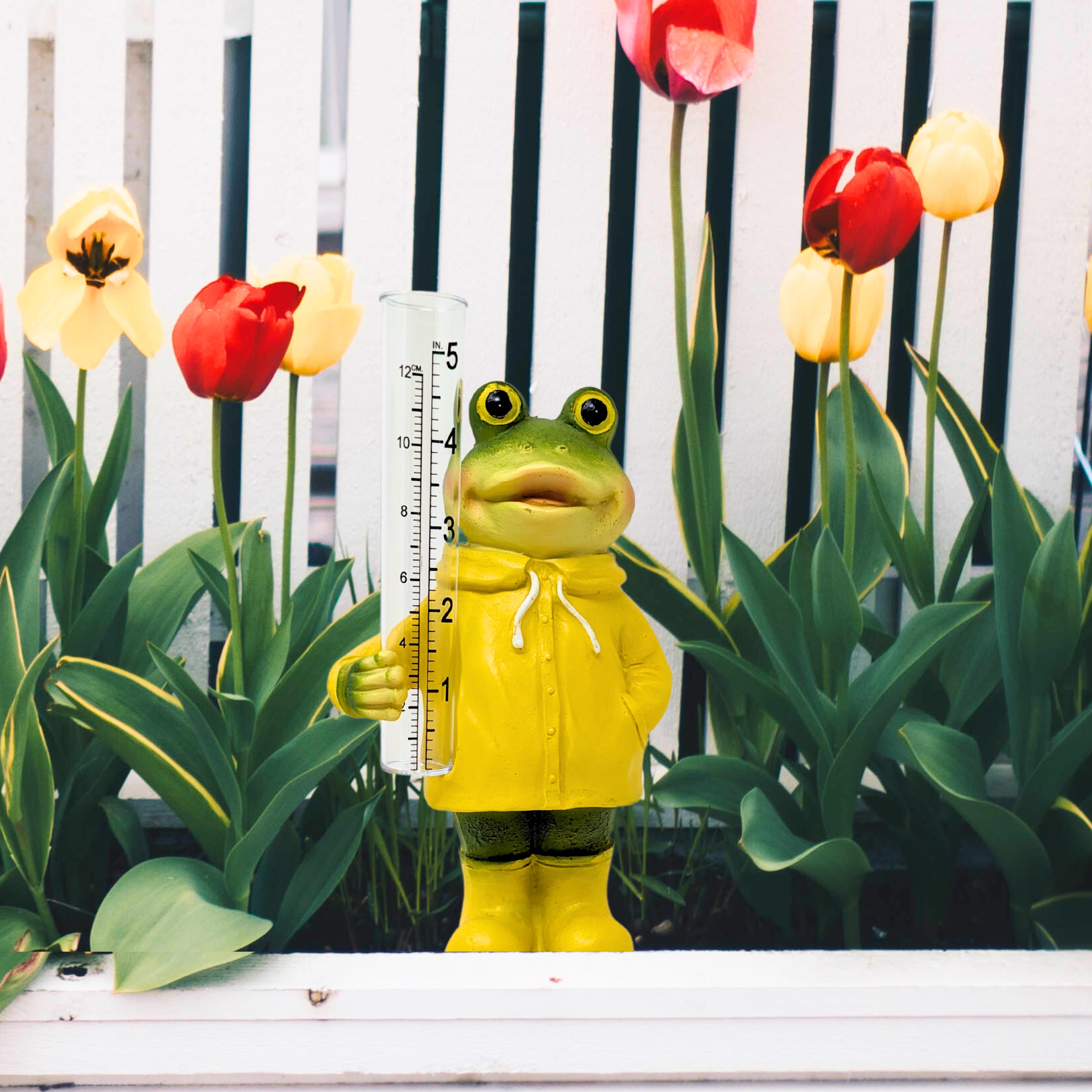 Frog Rain Gauge – Resin Garden Frog with Plastic Tube, Outdoor Decorative Rain Measurement Tool