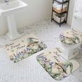 thumbnail image 3 of Home Sweet Bathroom Rugs Set Butterfly Gnome Pink Flowers Linen Texture Non Slip Absorbent Soft Bath Mats 3 Piece Set with Bathroom Rug, U-Shaped Floor Mat, Toilet Seat Cover Small Size, 3 of 9