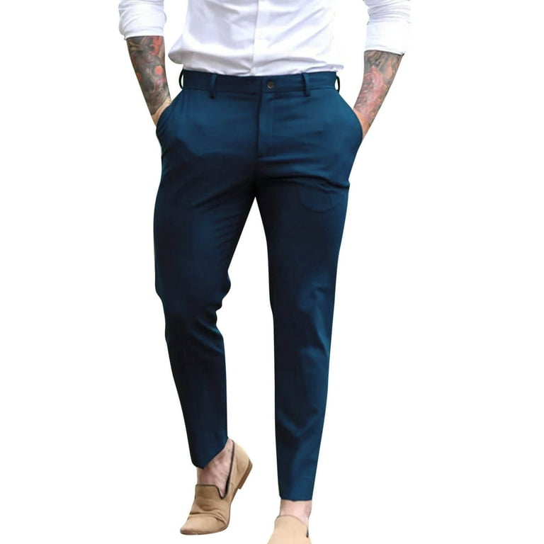 Lroveb Mens Fashion Slim Fit Dress Pants Casual Business Skinny Stretch  Pants Golf Pants