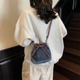 thumbnail image 2 of Sdmnsg-T Vintage Denim Bucket Crossbody Bag, Drawstring Bow Small Shoulder Purse, Adjustable Strap Casual Sling Handbag for Daily Outing Travel, 2 of 4