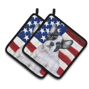 Caroline's Treasures French Bulldog Black White Patriotic Pair of Pot Holders