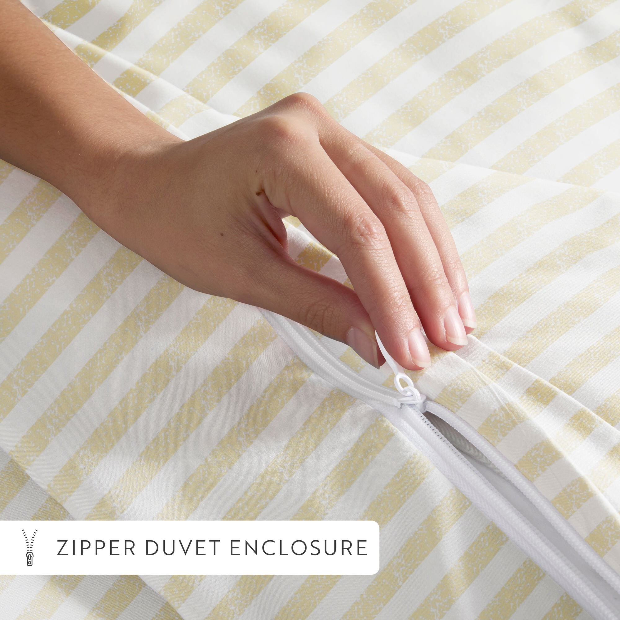Noble Linens Ivory Puffed Rugged Stripes 3-Piece Duvet Cover Set, Full/Queen