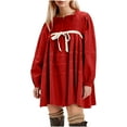 thumbnail image 4 of FRSASU Women Flowy Long Puff Sleeve Mini Dress Casual Cute Square Neck Lace Bow Tie A-line Pleated Babydoll Dresses Red, 4 of 9