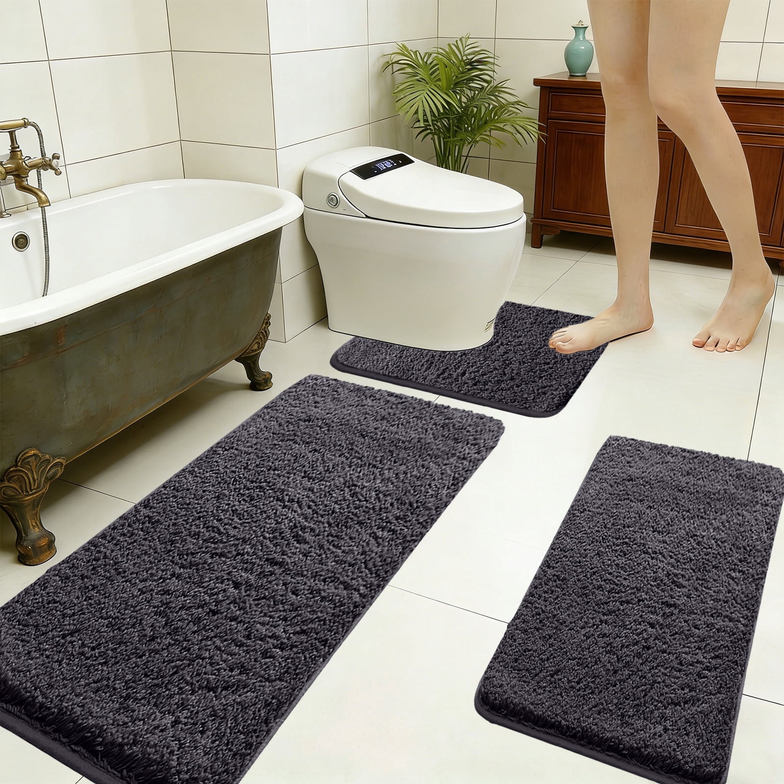 3-Piece Bathroom Rug Set, Soft Plush Memory Foam Bath Mat with Non-Slip Backing, Absorbent and Machine Washable for Bathroom and Laundry Room