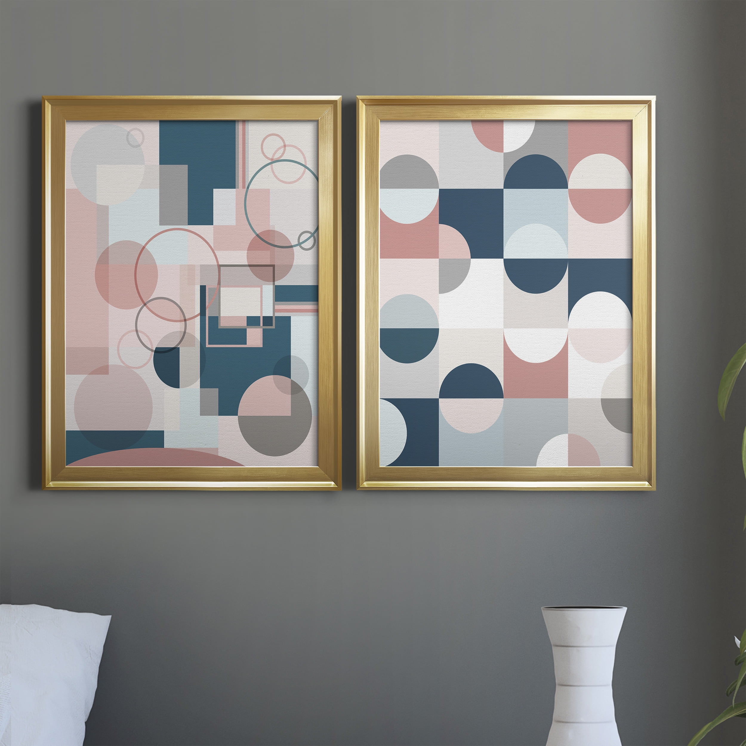 2 Piece Set Modern Geo Premium Framed Canvas - Ready to Hang - 22.5 x 30.5 Each - Gold Frame