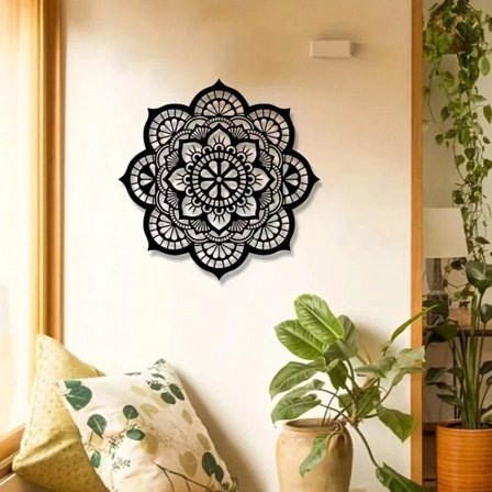 Geometric Lines and Mandala Flowers Metal Wall Art - Modern Living Room Wall Sculpture - Abstract Art Decor Adding Artistic Touch To Your Space