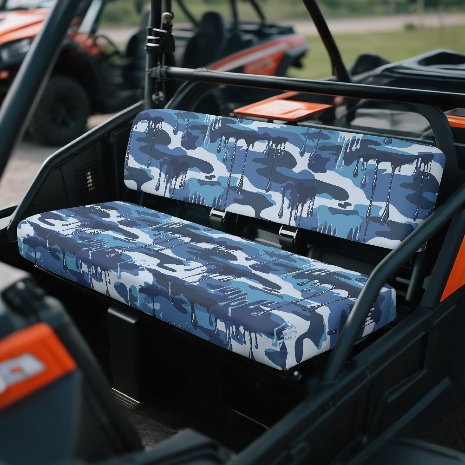 Uorisanigo UTV Seat Cover for Kawasaki Mule 4010 4x4 2009-2025, Non-Slip Blue Camouflage Print Mule Front Bench Seat Cover with Elastic Band, UTV Pioneer Seats Accessories