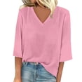 thumbnail image 1 of T-Shirt à Manches Courtes pour Femmes Liquidation T-Shirt Mélangé pour Femmes T-Shirt Uni Mode Décontractée Col en V Hauts à Manches Trois Quarts pour Femmes, 1 of 4