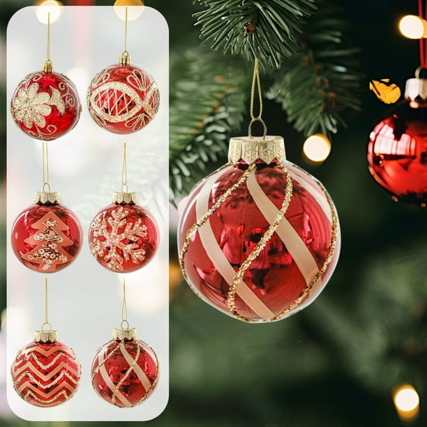 Luz Roja Balón Icónico Balón de Navidad Ornamento Colgante,Ornamento de Navidad Balón de Cristal de Oro,Ornamento Colgante de Balón con Brillo de Oro,Iluminación de Navidad Balón de Cristal de