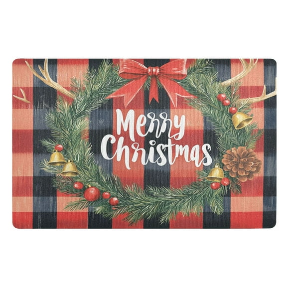 BZSMCE Floor Mats 32x20in Red and Black Plaid with White Christmas Creativity Doormats