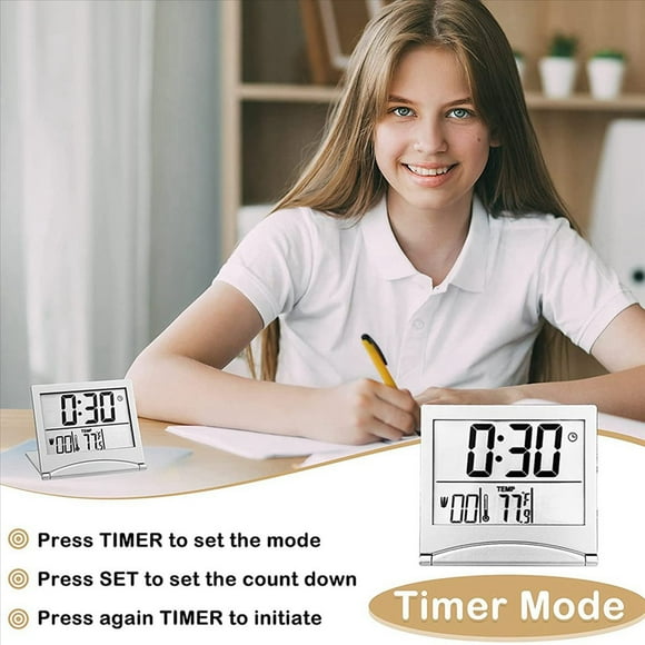 Reloj Despertador Digital de Viaje de 4 Piezas, Reloj LCD Plegable con Calendario, Modo de Repetición de Temperatura, Reloj de Escritorio con Pantalla Portátil