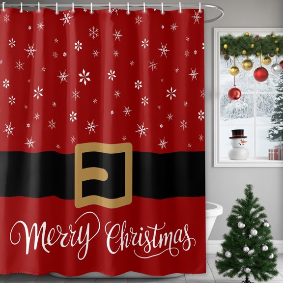 72x78 Inch Shower Curtain Merry Christmas Bathroom Decor, Waterproof Fabric Bathtub Bath Curtains Decorative Xmas Santa Belt Snowflake Winter Extra Long Shower Curtain Set with Hooks