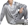 thumbnail image 1 of Pijama de satén para hombre, traje largo de ocio, ropa de dormir, camisa de manga larga y pantalón de pijama., 1 of 6
