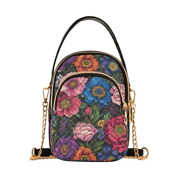 FORMRS Crossbody Bag for Women Quilted Travel Shoulder Cell Phone Purse with Chain Strap Handbag, Vibrant Blooming Flowers