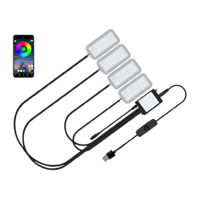 USB Powered LED Car Atmosphere Footwell Light Kit, 4-Piece Interior Strip Lights with Cigarette Lighter Plug, Multi-Color Ambiance for Auto Decor