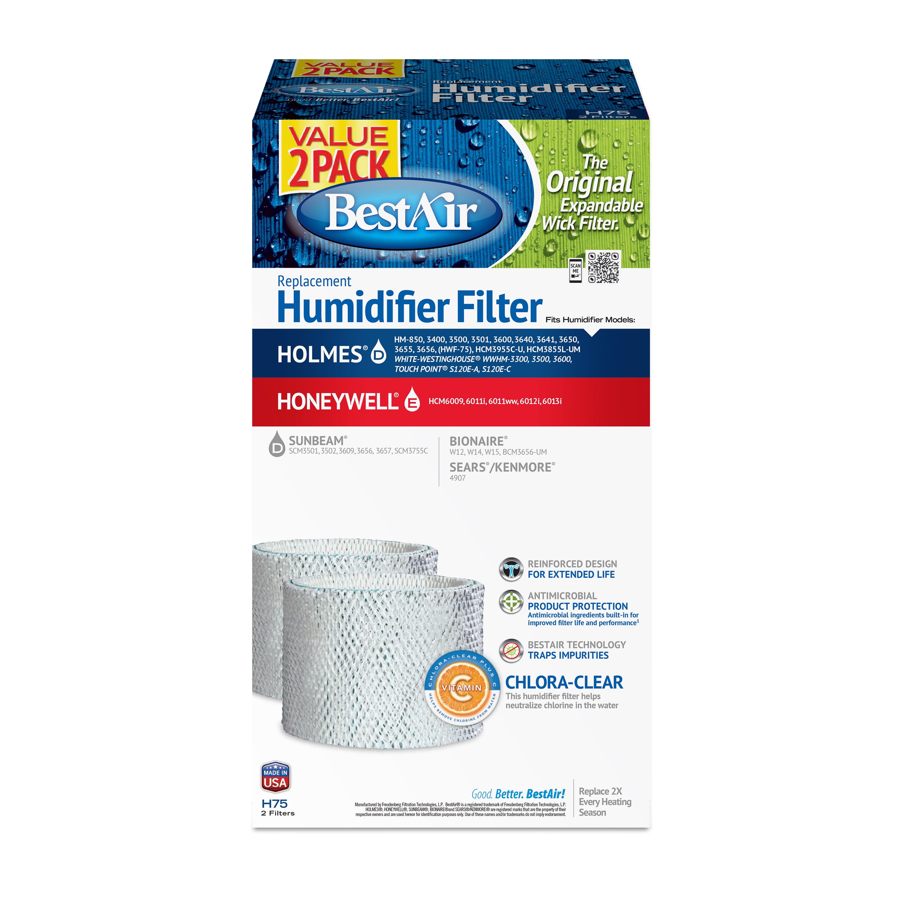 BestAir® H75, 2 Pack Extended Life Humidifier FILTERS BestAir® H75, 2 Pack Extended Life Humidifier FILTERS
