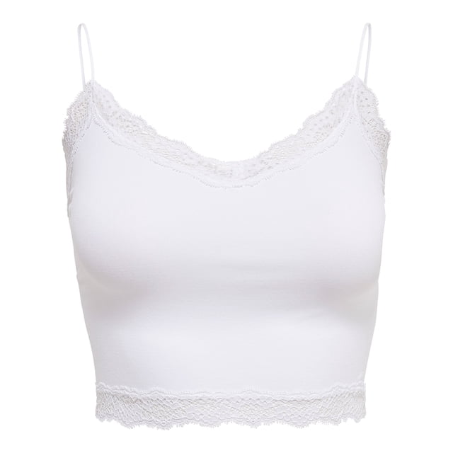 ONLY Top corto para mujer - ONLVICKY LACE SEAMLESS CROPPED TOP, top de tirantes, encaje Blanco S/M (Small/Medium)