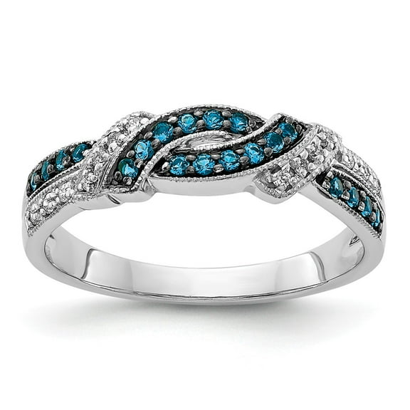 Real 14kt White Gold With Black Rhodium White and Blue Diamond Ring Size: 7; for Adults and Teens; for Women and Men