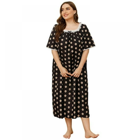 

Women s Nightgown Daisy Flowers Printed Nightdress Spring Autumn Loungewear Casual Sleepwear Short Sleeve Over Knee Long Dress Homewear