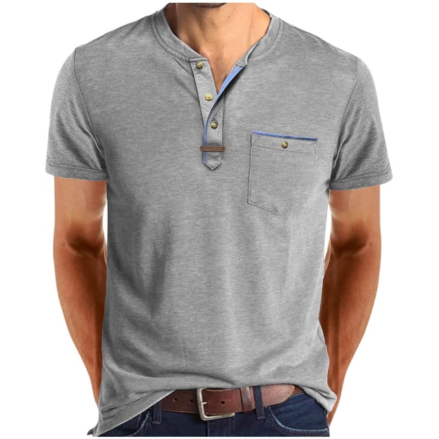 pstuiky camiseta de hombre, Blusa de manga corta con cuello vuelto, bolsillos y botones de colores lisos para hombre camisas casuales para hombre xl