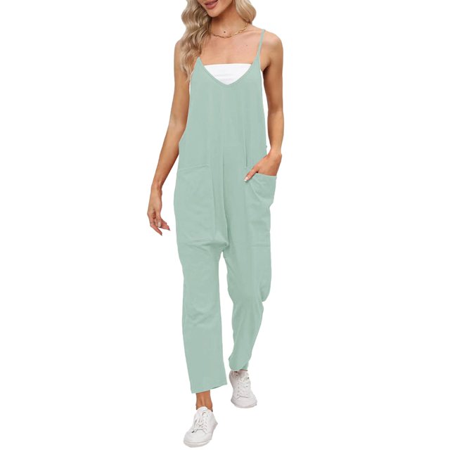 GZWYHT Combinaisons pour Femmes Combinaisons Solides Bretelles Pantalons Décontractés Combinaison Décontractée Combinaison à Poches Combinaison en Denim pour Femmes Combinaison pour Femmes Vert G