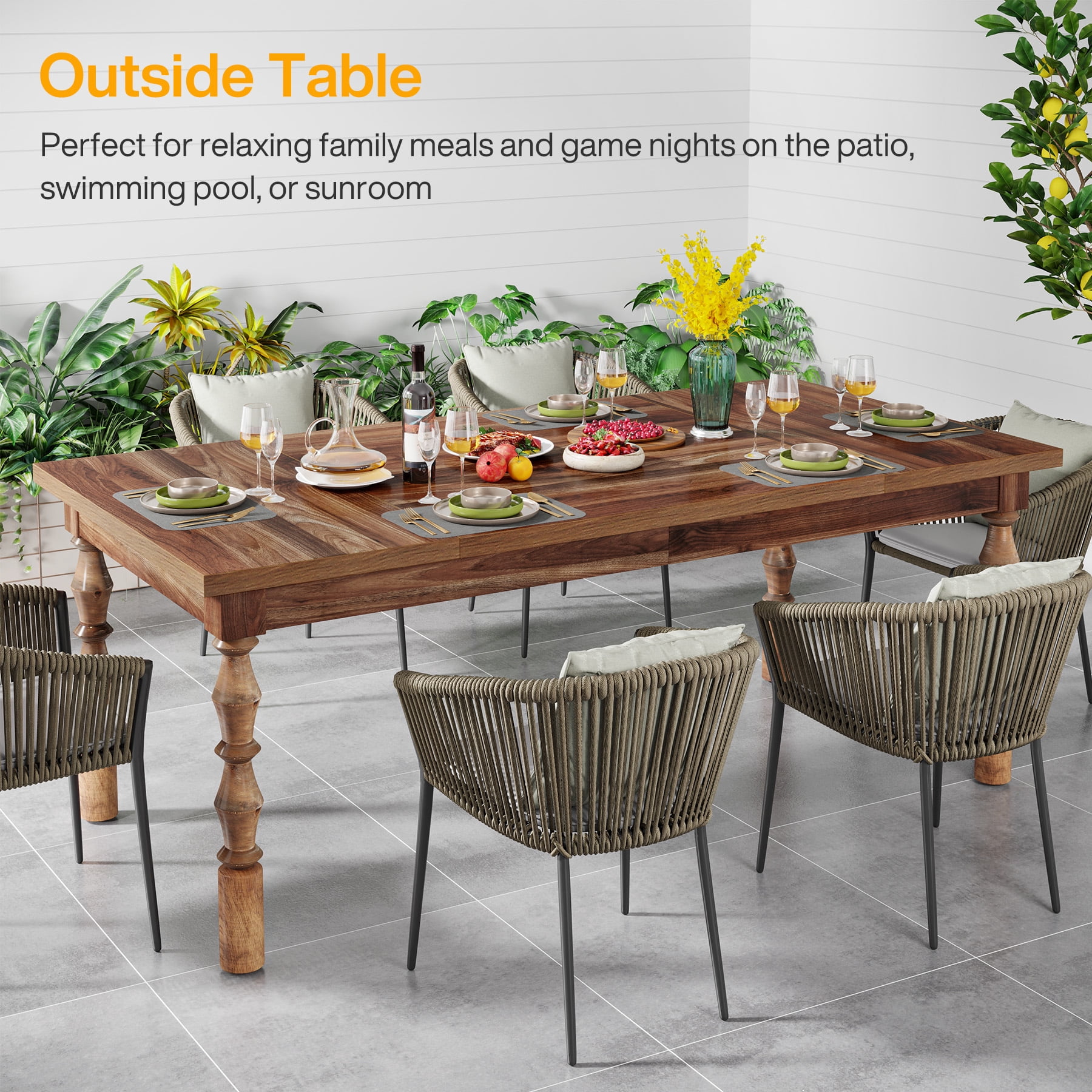 Fnova 62" Farmhouse Dining Table for 4-6 People, Large Wood Rectangle Kitchen Table Modern Dining Room Furniture with Carved Turned Legs