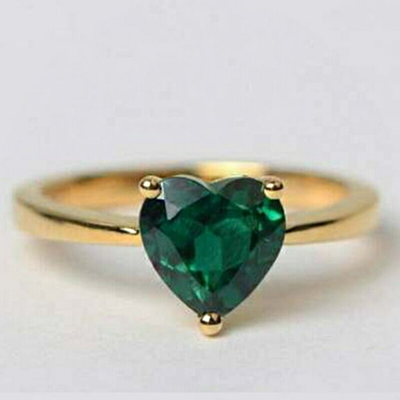 2Ct Lab Created Emerald Heart Cut Solitaire Engagement Ring 14K Yellow Gold Plated