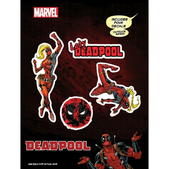 Marvel Lady Deadpool Vinyl Decals - Set of 4 Lady Deadpool Vinyl Car Stickers for Window Truck Bumper Laptop Tumbler Cup Cell Phone Marvel Licensed