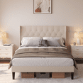 thumbnail image 2 of Lofka Queen Size Bed Frame with Upholstered Wingback Headboard Beige Finish, 2 of 10