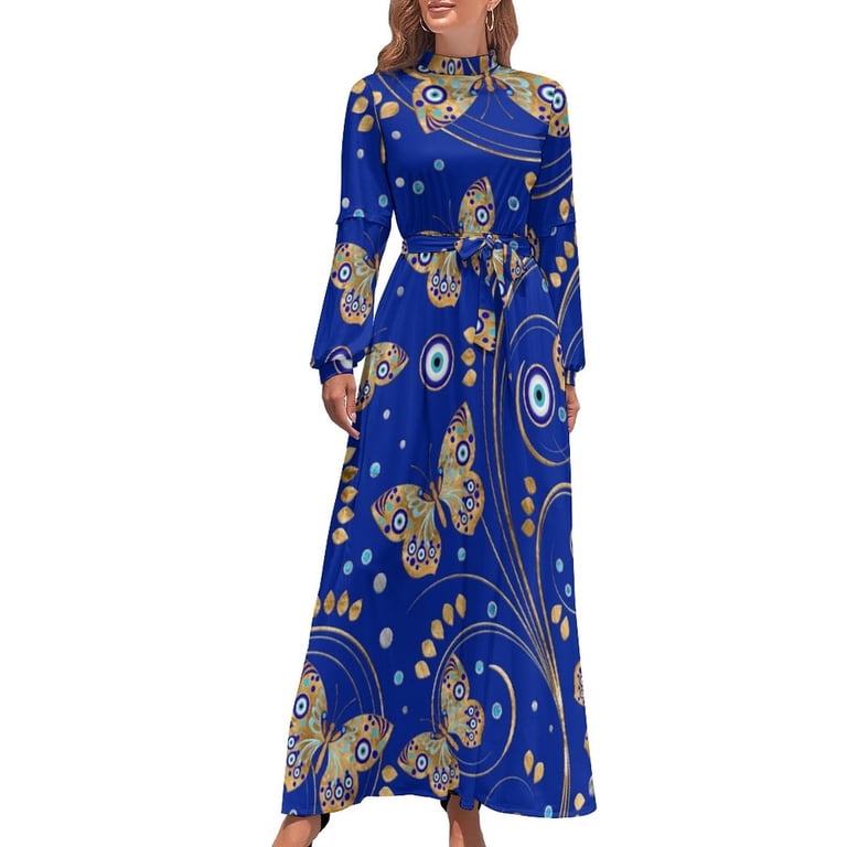 Golden Butterfly Dress Long Sleeve Evil Eye Print Elegant Maxi Dress High Neck Street Style Bohemia Long Dresses Birthday Gift - Walmart.com Golden Butterfly Dress Long Sleeve Evil Eye Print Elegant Maxi Dress High Neck Street Style Bohemia Long Dresses Birthday Gift - Walmart.com