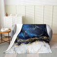 thumbnail image 2 of Marble Fleece Blanket Throw Size Gold Glitter Geometric Lines Flannel Blanket Navy Blue Marble Texture Throw Blanket for Kids Boys Girls Abstract Fluid Ink Magma Artwork Plush Blanket All Season Soft, 2 of 6