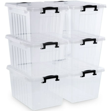 Kerhouze 22 Qt Clear Storage Bins with Lids Plastic Stackable 6 Pack