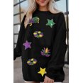 thumbnail image 3 of Women's Black Sequin Star Doughnut Mask Graphic Ribbed Sweatshirt for Mardi Gras | [ZhiHiMeRi] | (US 20-22)2XL, 3 of 8