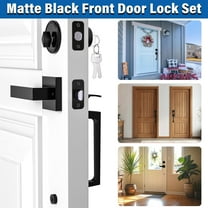 Matte Black Exterior Door Handle with Deadbolt, Single Cylinder Front Door Lock Combo, Heavy Duty Modern Lever, Reversible Design