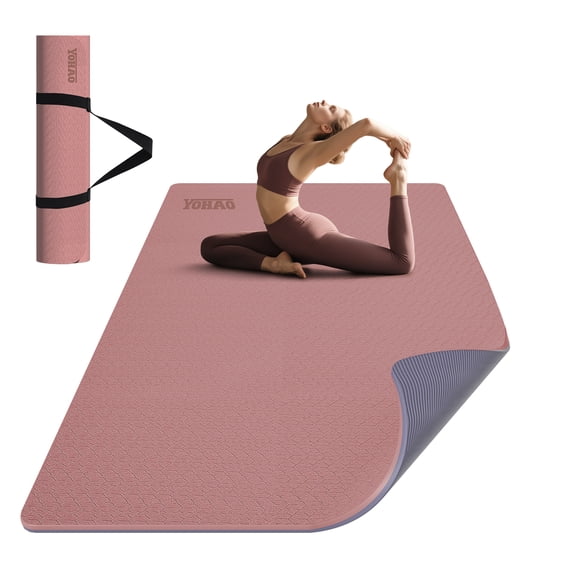 8mm Large Yoga Mat (6'x 4') with Soft Fabric - Extra Long and Wide 72 x 48 x 0.32 inches, Non-Slip Surface, Eco-Friendly, Lightweight, Thick Wide Yoga Mat for Home Workouts.(Deep Pink Gray)