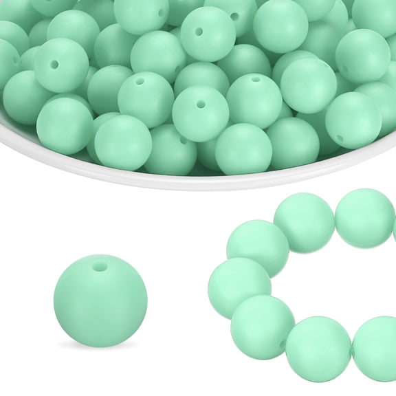 180Pcs Silicone Beads 9mm Round Rubber Focal Beads Bulk for Pens Keychain Bracelet Necklace DIY Crafts Making, Mint Green