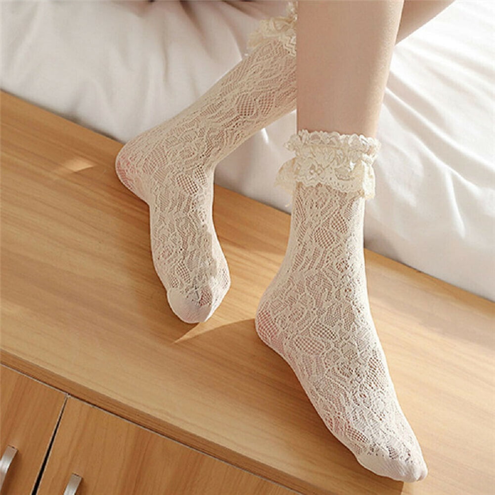 Generic Lace Ankle Socks Cute Lolita Ruffle Frilly Soft Dress Socks White