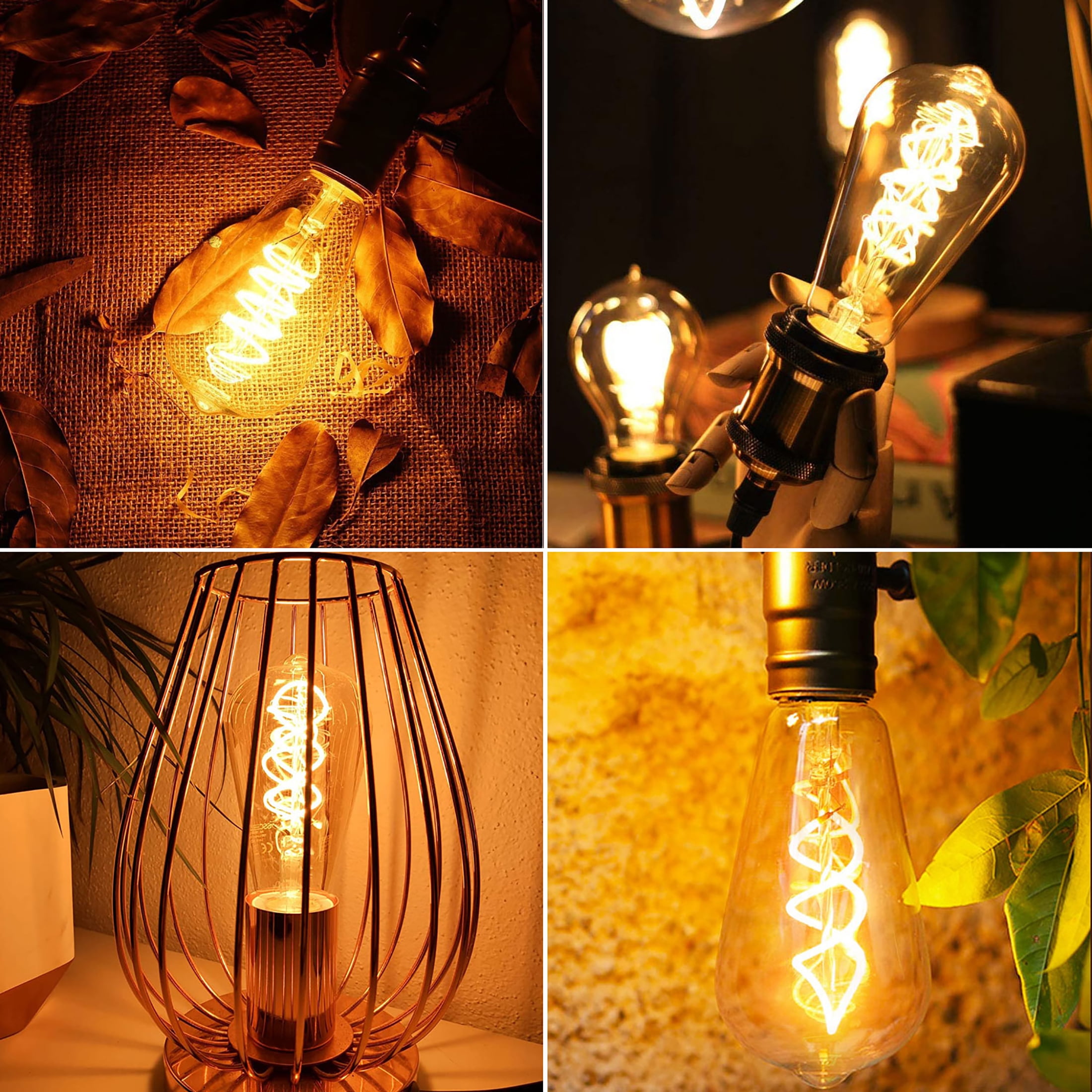 Edison Light Bulbs Dimmable 4W(40W Equivalent) - Warm White 2400K LED Vintage Light Bulbs,E26 Base,300LM, Antique Filament Amber Light Bulbs for Home,Cafe,Bar,Bedroom,6-Pack
