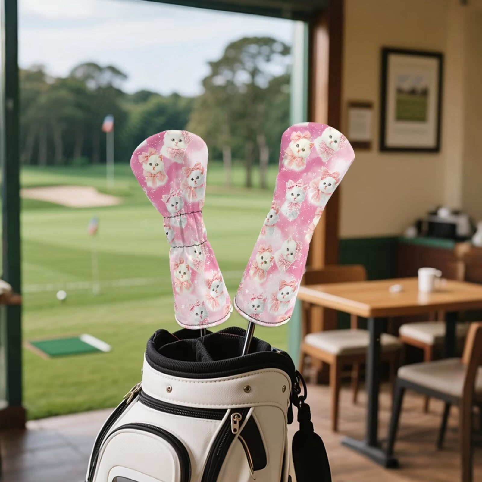 Uorisanigo Cute Cat Golf Club Head Cover Driver Cover Fariway Wood Headcover Hybrid Head Covers, 3 PCS Golf Accessories Headcovers for Club Protective, Elastic & Friction Resistant