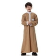 thumbnail image 5 of SUXIAN Boys Jacket Arabic Thobe Long Sleeve Kaftan Robe National Embroidered for Children Coffee 13-14 Years, 5 of 9
