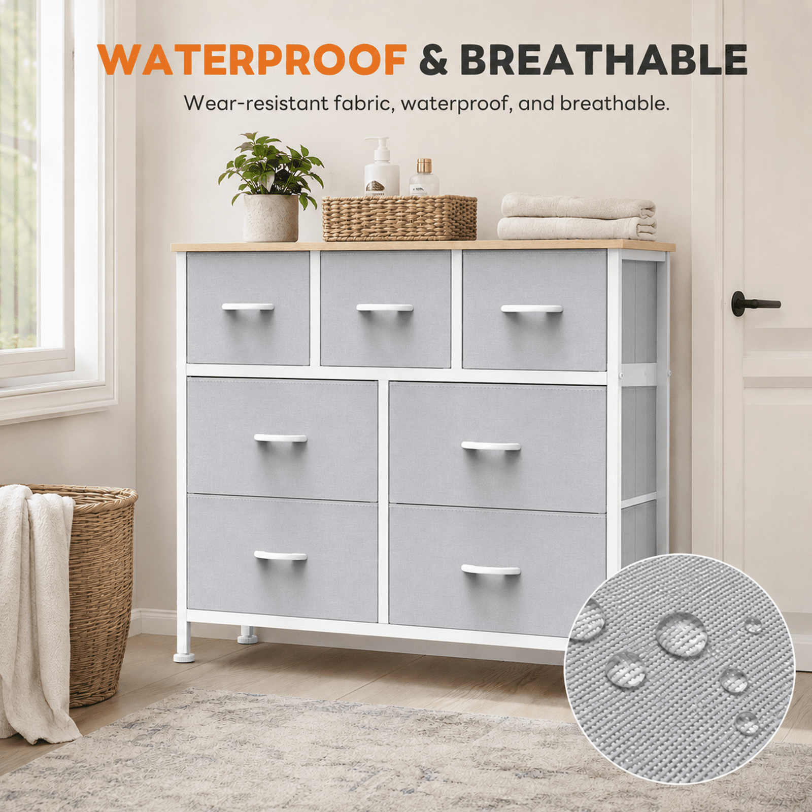Alvantor 7/8/9-Dresser, Dresser for Bedroom Organizer Storage, Fabric Storage Tower with Sturdy Steel Frame, Wooden Top & Easy Pull Fabric Bins, Dresser for Living Room Entryway Clothes Organization