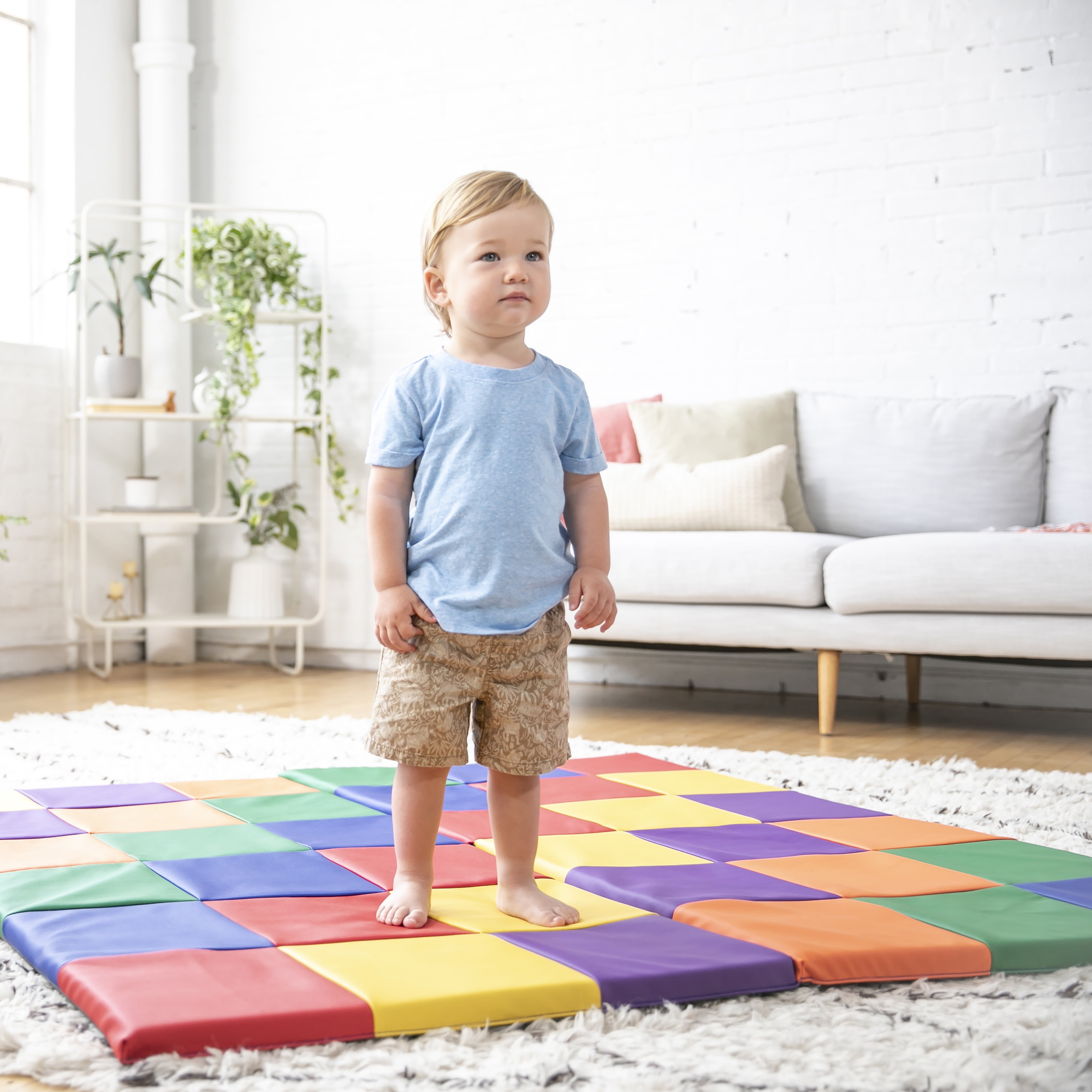 ECR4Kids SoftZone Patchwork Folding Activity Play Mat, 58in Square, Baby Essentials, Assorted
