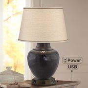 Barnes and Ivy Rustic Farmhouse Table Lamp 27 1/4 Tall with USB and AC Power Outlet in Base Bronze Hammered Beige Drum Shade for Bedroom Living Room