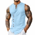 thumbnail image 3 of TaTaai Mens Linen Like Sleeveless Vest Stand Collar Button Up Retro Breathable Quick Dry for Running Cycling Hiking Outdoor Gift, 3 of 6