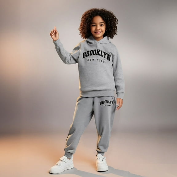 Tracksuit Athletic Sweatsuits Sets 2PC Long Sleeve Letter Print Hoodie Jogging Pants Winter Clothes Clothes for Boys11-12 Years Boys Girls Fashion
