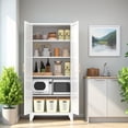 thumbnail image 5 of 71" White Metal Storage Cabinet with 2 Shapely Doors, Adjustable Shelves for Bedroom, Living Room, Kitchen Organization, 5 of 22