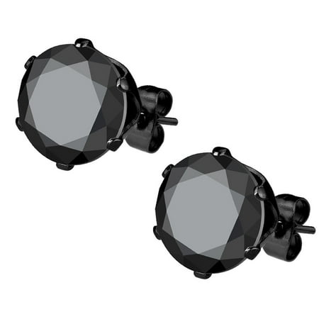 Stainless Steel Black IP Plated CZ Simulated Diamond Stud Earrings for