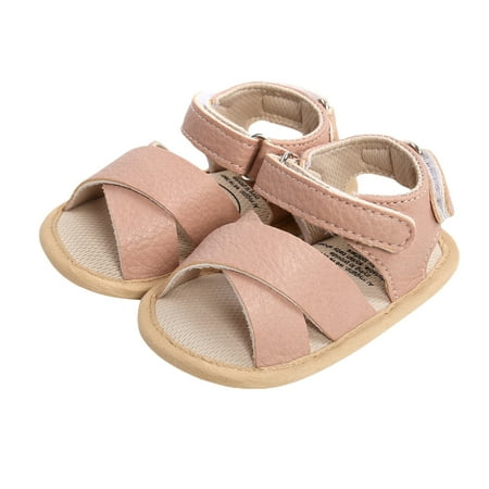 

Puloru Baby Boys Girls Sandals Anti-Slip Infant Flat Shoes with Cross Strap