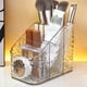 thumbnail image 1 of Organizador de escritorio de plástico transparente de 3 niveles con aberturas inclinadas para brochas de maquillaje y lápices labiales | Caja de almacenamiento con textura ondulada para cosméticos,, 1 of 6